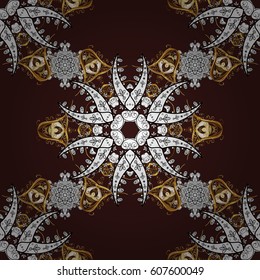 Vector line art seamless border for design template. Golden outline floral decor. Vector sketch for invitations, cards, certificate, web page. Eastern style element. Golden element on brown background