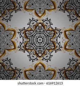 Vector line art seamless border for design template. Eastern style element. Golden outline floral decor. Vector sketch for invitations, cards, certificate, web page. Golden element on gray background.