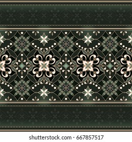 Vector line art seamless border for design template.  Element for design in Eastern style.  Ornate floral decor for textile, wallpaper, web, background. Traditional floral golden decor.