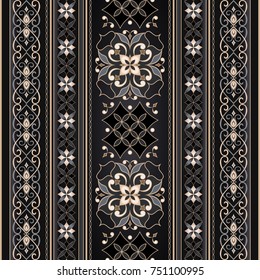 Vector line art seamless border for design template. Element for design in Eastern style. Ornamental backdrop. Ornate floral decor for wallpaper. Traditional golden decor.