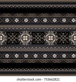 Vector line art seamless border for design template. Element for design in Eastern style. Ornamental backdrop. Ornate floral decor for textile, wallpaper, web, background. Traditional floral golden de