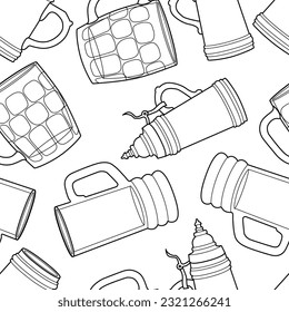 Vector line art seamless pattern alcohol glasses. Vector illustration of beer mug