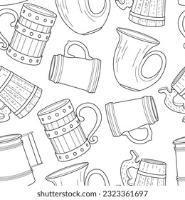 Vector line art seamless pattern alcohol glasses. Vector illustration