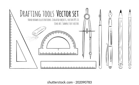 Drafting Tools Icon Collection Technical Drawing Line Icons Set Drafting Kit  Ruler Drawing Board Protractor Tape Compass Stock Illustration - Download  Image Now - iStock