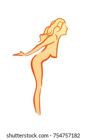 Vector Line Art Silhouette of Denuded Girl isolated on White Background