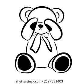 vector line art sketch of a bear closing his eyes while sitting.bear