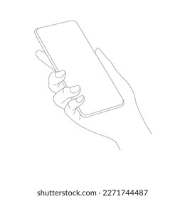 vector line art sketch of a hand holding a smartphone
