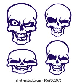 Vector line art skull collection set isolated on white background