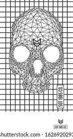 Vector line art. Skull illustration. Polygonal network of thin lines on Black background/Soldier/