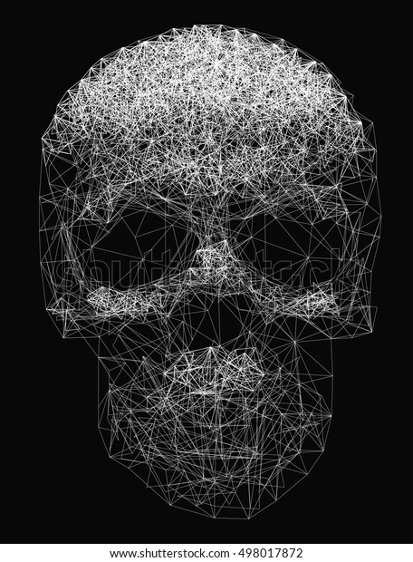 矢量线艺术 骷髅插图 黑色背景上的细线的多边形网络 库存矢量图 免版税