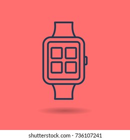 Vector line art of smart watch. New technology concept. Isolated web outline icon on red background