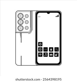 Vector Line Art of Smartphone Features