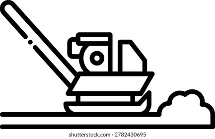 Vector line art of a soil compactor, a construction machine used to compact soil and gravel. This isolated icon is perfect for illustrating construction, road work, and heavy equipment.
