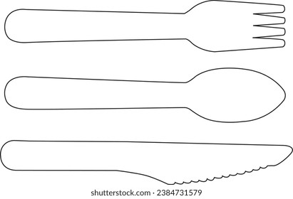 Vector line art spoon, fork, knife