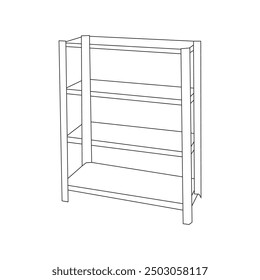 Vector line art steel shelf illustration.
