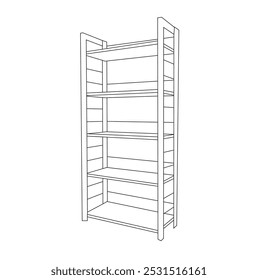 Vector line art steel shelf illustration.