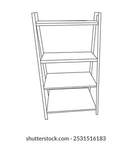 Vector line art steel shelf illustration.