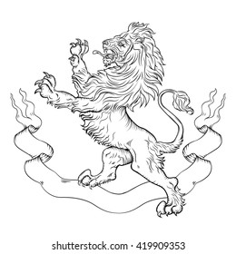 Vector Line art style drawing of a / Royal Lion / Easy to edit groups and layers no effects or gradients used, easy to add colour with background white objects included. 