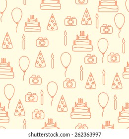 Vector line art style happy birthday seamless pattern. Artistic vector design for banners, greeting cards,sales, posters