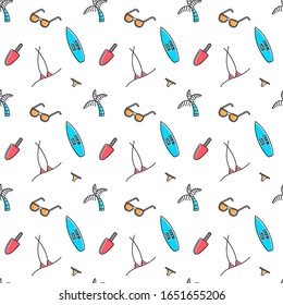 Vector line art summer seamless beach pattern. Seamless fabric or wrapping paper design.