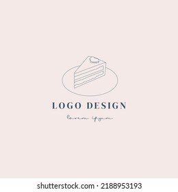 Vector line art sweet cake dessert with heart logo in flat design style for birthday, shops, confectionery, wedding and other business