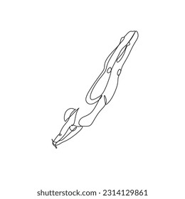 Vector line art swimmer jumping in the swimming pool. 
