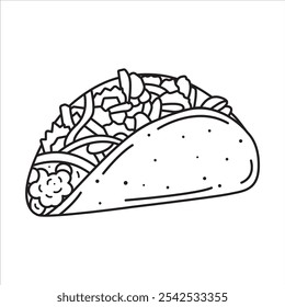  Vector arte de línea de taco. Comida mexicana. Vector de arte de línea de taco de comida rápida