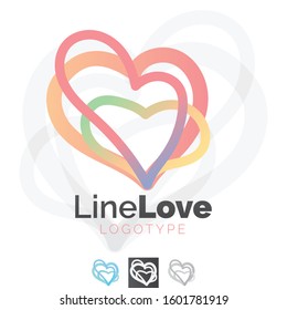 Vector Line Art, Three Cute Heart Pulse Logo. Professional Business Graphics, Corporate Identity, Branding Icon.