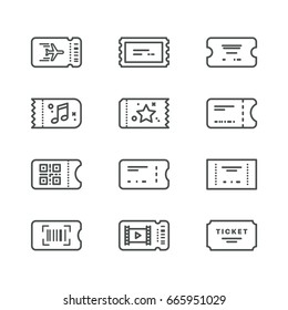 Vector line art tickets icon collection