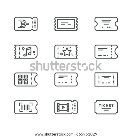 Vector line art tickets icon collection