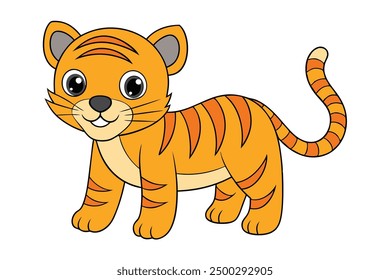 Arte de la línea de Vector de un tigre sobre fondo blanco Ilustración vectorial, icono del logotipo, Clipart