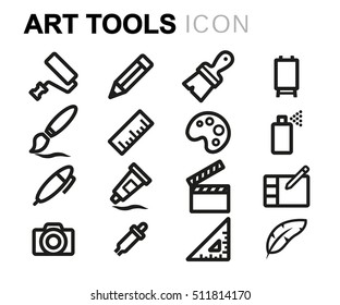 Vector line art tools icons set on white background