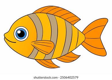 Vector Line Art of Tropical Fish on White Background Vector Illustration, Logo Icon, Clipart