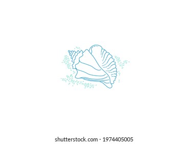 Vector line art tropical sea element, seashell, and sand. Doodles of marine life. Sea decor for scrapbooking, cards, decoration, web page design. Ocean creature. Maritime illustration.