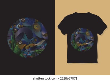 Diseño de camisetas de la línea de vectores , La noche estrellada . 