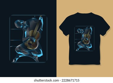 Vector line art T-shirt design , The old guitarist