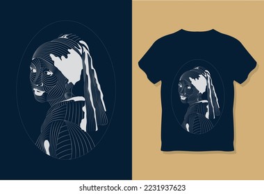 Diseño de camisetas de la línea de vectores, Chica con Pearl Earring.