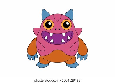 Vector Line Art of an Ugly Monster Cartoon on White Background Vector Illustration, Logo Icon, Clipart