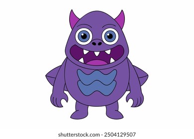 Vector Line Art of an Ugly Monster Cartoon on White Background Vector Illustration, Logo Icon, Clipart