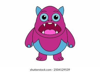 Vector Line Art of an Ugly Monster Cartoon on White Background Vector Illustration, Logo Icon, Clipart