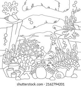 Vector line art underwater coloring book for kids