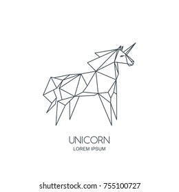 Vector line art unicorn horse logo icon or emblem. Outline geometric illustration for poster, greeting card, wall decoration sticker and prints.