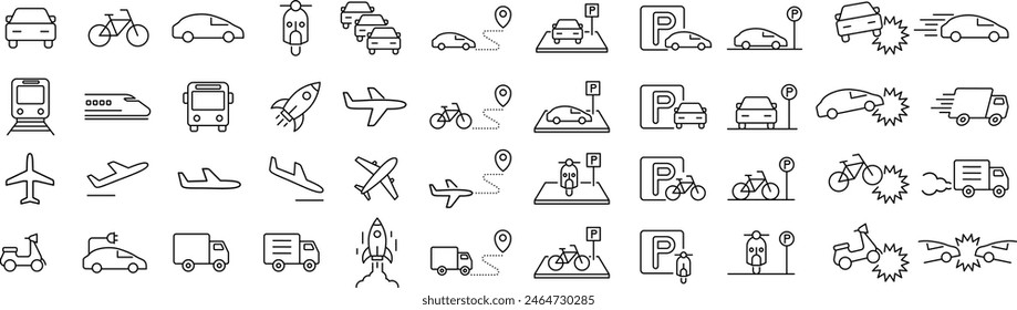 Vector Line Art Vehicle Icon Set