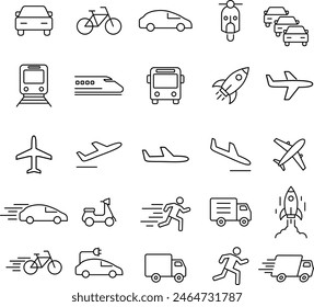 Vector Line Art Vehicle Icon Set