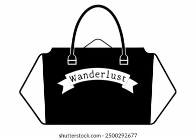 Vector Line Art of Wanderlust Tote Bag on White Background Vector Illustration, Logo Icon, and Clipart"