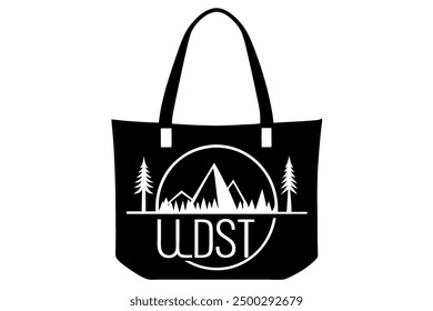 Vector Line Art of Wanderlust Tote Bag on White Background Vector Illustration, Logo Icon, and Clipart"