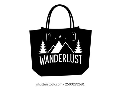 Vector Line Art of Wanderlust Tote Bag on White Background Vector Illustration, Logo Icon, and Clipart"