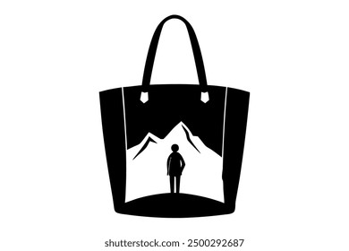 Vector Line Art of Wanderlust Tote Bag on White Background Vector Illustration, Logo Icon, and Clipart"