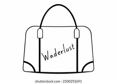 Vector Line Art of Wanderlust Tote Bag on White Background Vector Illustration, Logo Icon, and Clipart"