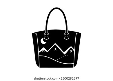 Vector Line Art of Wanderlust Tote Bag on White Background Vector Illustration, Logo Icon, and Clipart"